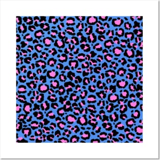 Leopard Pattern in Raspberry on Electric Blue Posters and Art